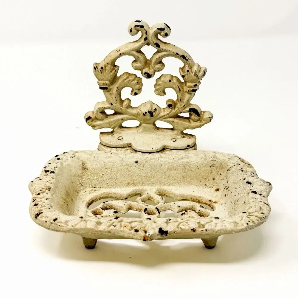 Antique Cast Iron Soap Dish Holder Victorian Ornate Scrollwork Farmhouse Bath